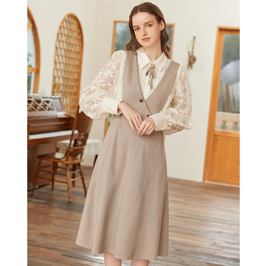 Famecoco范可儿原创设计斜门襟背带裙深V领连衣裙女FAB1FE002 商品图1