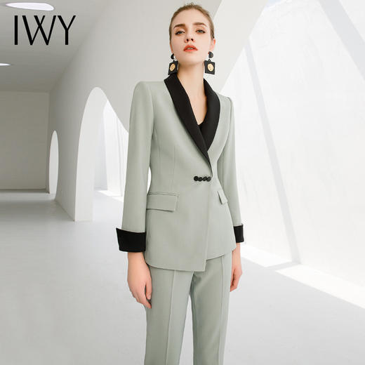 IWY/职业装绿色西装套装女高端主持人西服正装新款时尚气质女神范223212C1+223212P1 商品图1