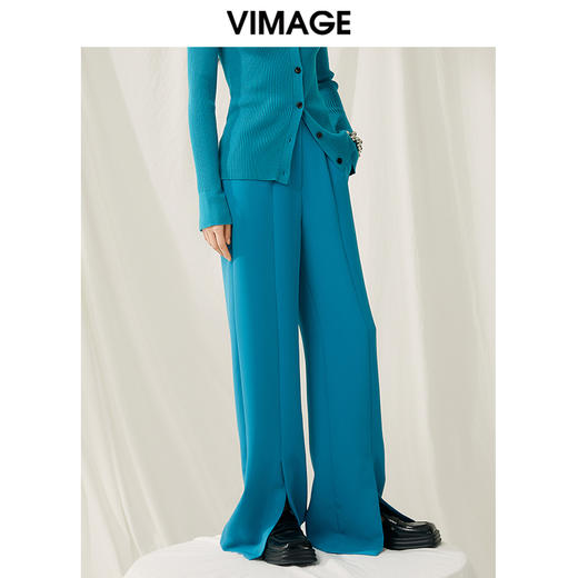 VIMAGE纬漫纪春季新款高腰纯色显瘦开叉裤子V1905502 商品图2