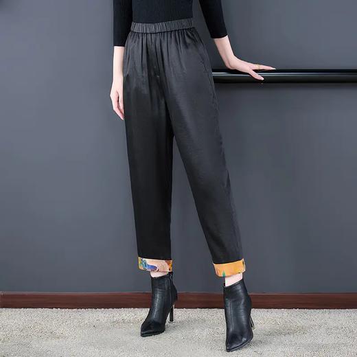 棉裤冬季妈妈气质显瘦松紧腰休闲裤撞色翻边设计时髦复古女 AHM1798 商品图2
