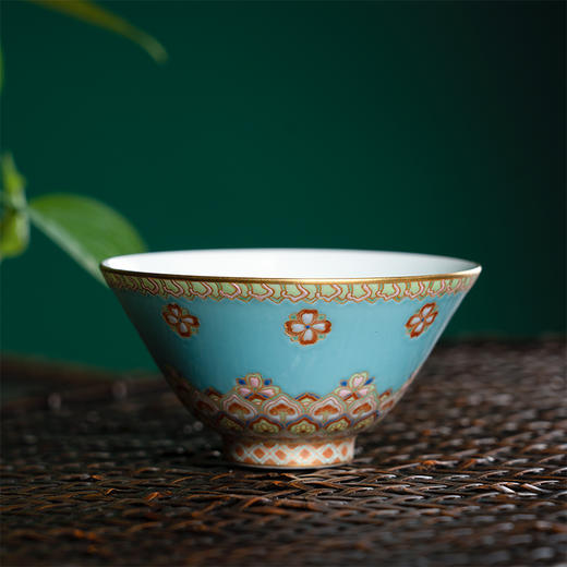 绿地粉彩描金敦煌花卉纹斗笠杯 商品图4
