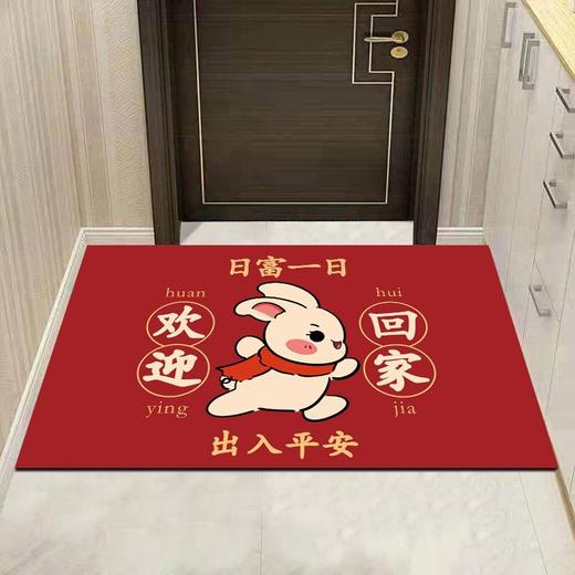 喜庆红色兔年地垫可爱欢迎回家卧室进门入户门垫蹭土可水洗脚垫 商品图0