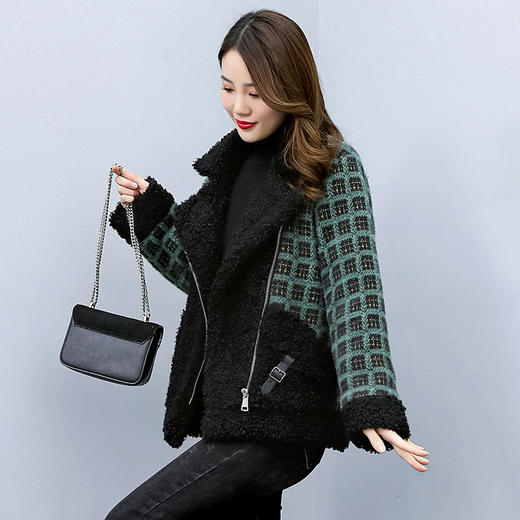 2022冬季新款气质韩版毛呢格子拼接加棉加厚上衣潮外套HR-WY87869 商品图3