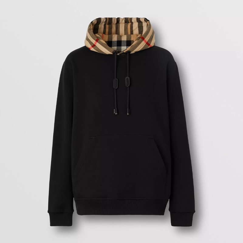 BURBERRY 巴宝莉 男士棉质格纹连帽长袖卫衣 黑色 8058117 A1189