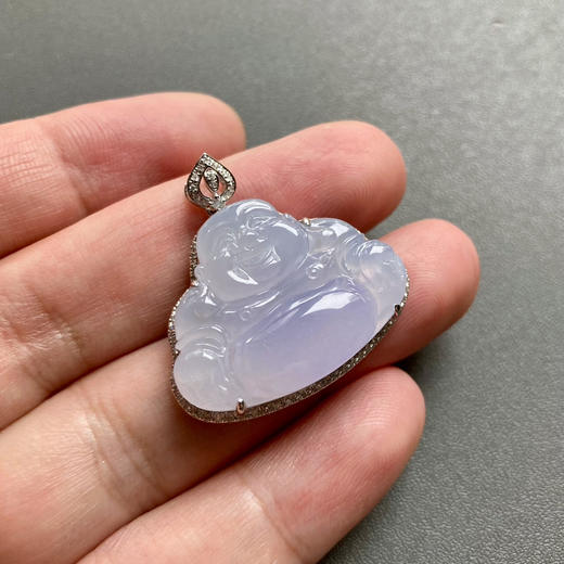 冰种紫罗兰翡翠弥勒佛18k白金钻石镶嵌 商品图6