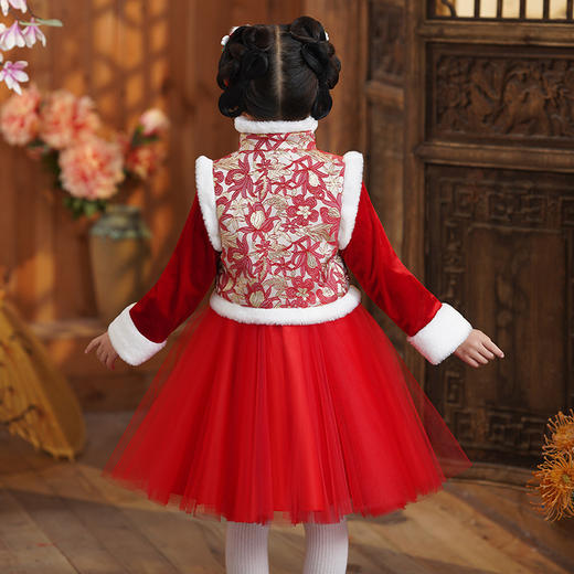 DY-9905汉服儿童拜年服套装冬款加绒女孩中国风唐装新年演出服女童裙 商品图1