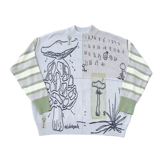 CryingCenter 蘑菇日记 宽松圆领套头 条纹袖子 拼色毛衣 商品图4