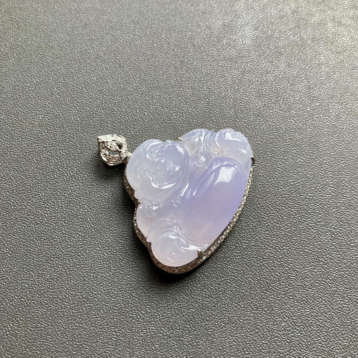 冰种紫罗兰翡翠弥勒佛18k白金钻石镶嵌 商品图3