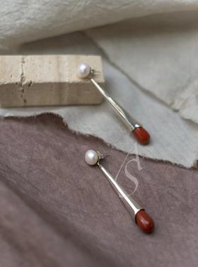 Sophie Buhai  长水滴型纯银loulou赤玛瑙珍珠耳坠（一对）