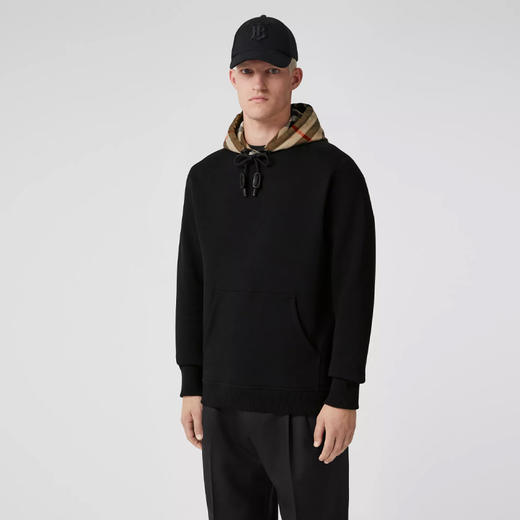 BURBERRY 巴宝莉 男士棉质格纹连帽长袖卫衣 黑色 8058117 A1189 商品图1