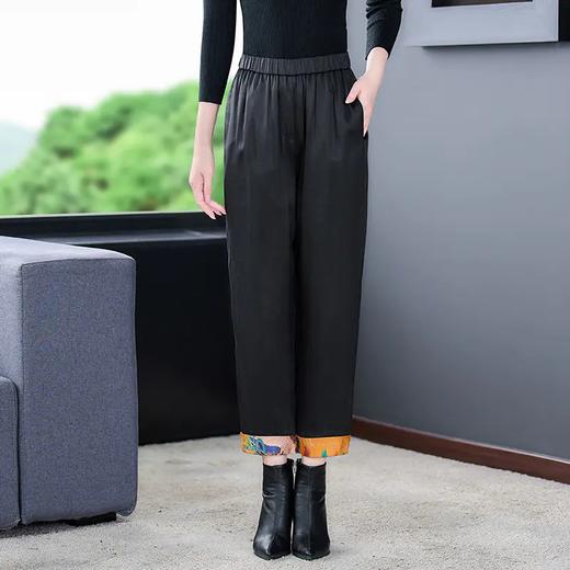 棉裤冬季妈妈气质显瘦松紧腰休闲裤撞色翻边设计时髦复古女 AHM1798 商品图3