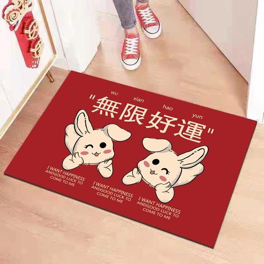 喜庆红色兔年地垫可爱欢迎回家卧室进门入户门垫蹭土可水洗脚垫 商品图5