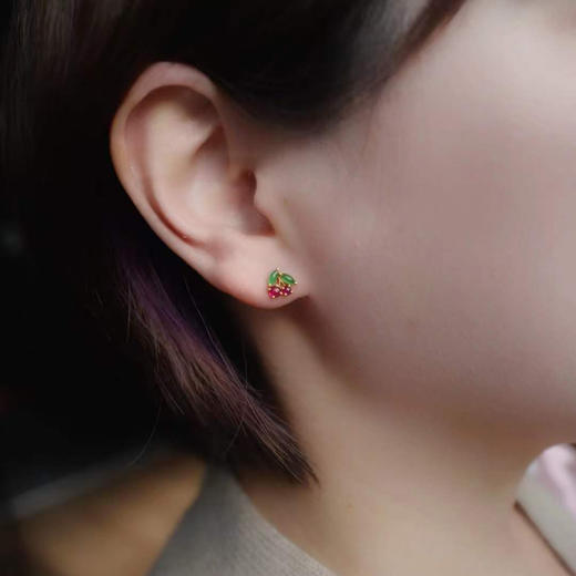 龢盒原创 18k金镶翡翠红宝小樱桃耳钉 商品图3