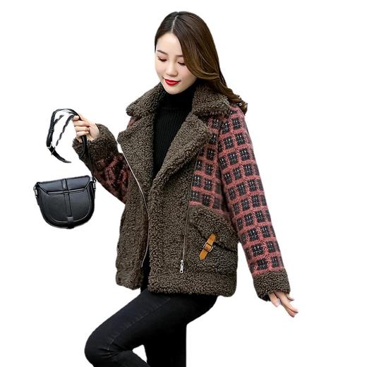 2022冬季新款气质韩版毛呢格子拼接加棉加厚上衣潮外套HR-WY87869 商品图4