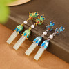 S925纯银镀金，和田玉国潮景泰蓝火焰郁金香长款耳钉耳坠耳饰CW-225 商品缩略图0