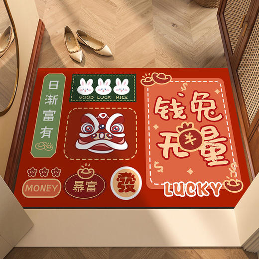 红地垫进门口入户门垫兔年新年卧室脚垫家用卫生间地毯浴室防滑垫 商品图3