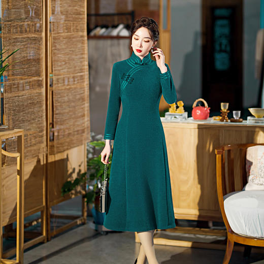 【舒悦】金貂绒面料改良A版修身显瘦遮肚优雅风复古旗袍TY-929 商品图2
