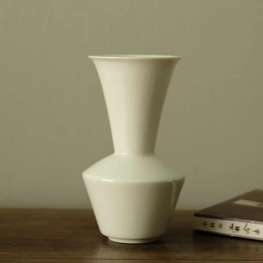 「景德镇影青开片釉甜白釉纯色广口陶瓷花瓶」简约台面摆件 床头花器 商品图4