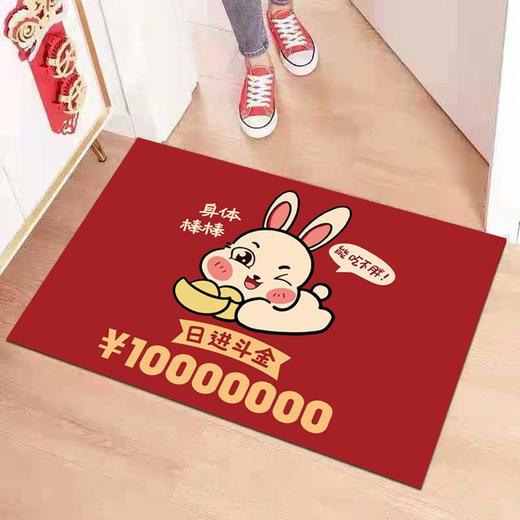 喜庆红色兔年地垫可爱欢迎回家卧室进门入户门垫蹭土可水洗脚垫 商品图3