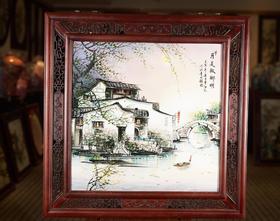 粉彩月是故乡明瓷板画