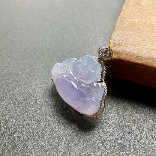 冰种紫罗兰翡翠弥勒佛18k白金钻石镶嵌 商品图0