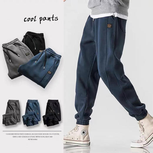 秋冬束脚卫裤男宽松运动裤休闲加绒加厚男士裤子篮球裤男 商品图2