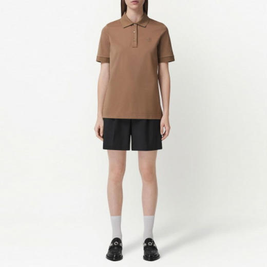 BURBERRY 巴宝莉 女士棉质TB专属标识刺绣短袖POLO衫 卡其色 8064887 A1420 商品图3