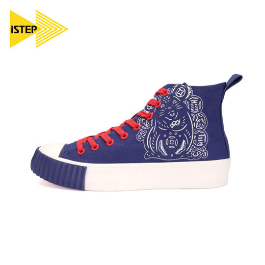 【2026新春专享】istep女鞋“鼠你有财”印花高帮系带平底情侣帆布鞋（瑕疵品不退不换） 商品图1