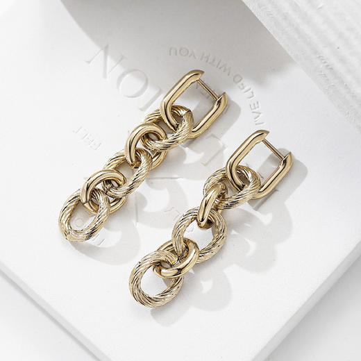 【刘忻同款】Retro Chic 意大利复古创意饰品 素金扭纹链条耳环 商品图2
