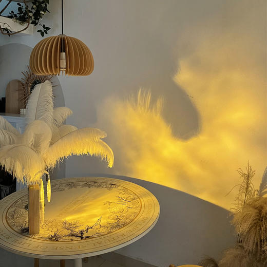 ins浪漫落日灯 旋转水纹波纹光影氛围灯 木质台灯投影灯 商品图1