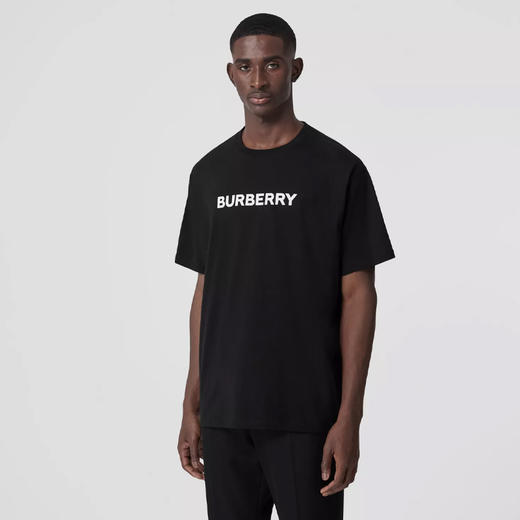 【一】BURBERRY 巴宝莉 男士棉质字母徽标印花宽松圆领短袖T恤 黑色 8055307 A1189 商品图1