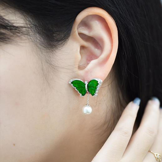 翡翠大蝴蝶明珠耳环【现货】 商品图2
