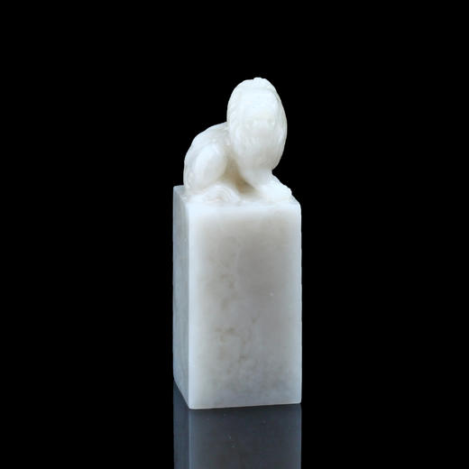 孤品013531:老挝石羊脂白狮钮方章-3.4*3.4*9.7cm 商品图0