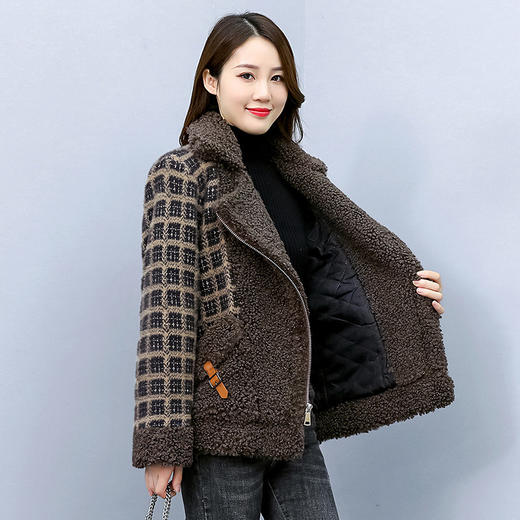 2022冬季新款气质韩版毛呢格子拼接加棉加厚上衣潮外套HR-WY87869 商品图2