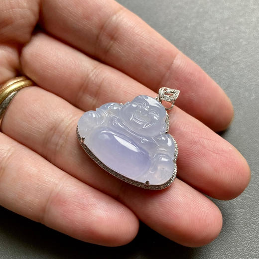 冰种紫罗兰翡翠弥勒佛18k白金钻石镶嵌 商品图8