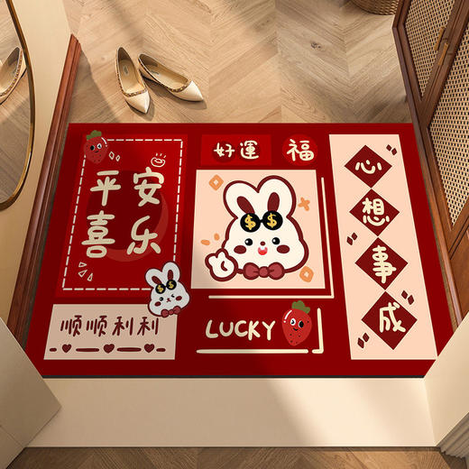 红地垫进门口入户门垫兔年新年卧室脚垫家用卫生间地毯浴室防滑垫 商品图2