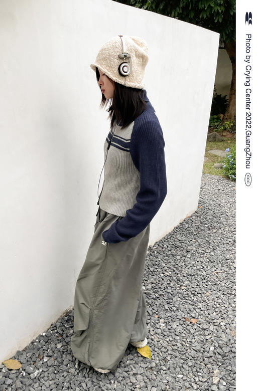 CryingCenter 拼色条纹短款双向拉链高领毛衣针织开衫 哭喊中心 商品图5