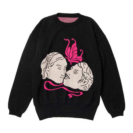 CryingCenter 恋人间的粉色蝴蝶 好穿粉白色印花黑毛衣 哭喊中心 商品图4