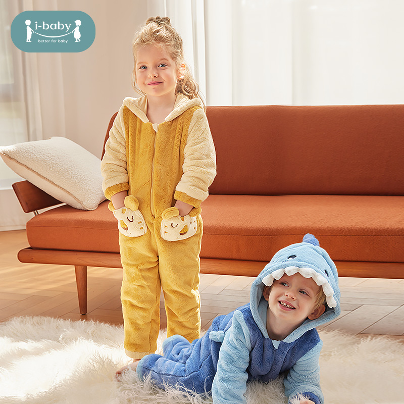 【59元秒杀】i-baby牛奶绒恒温儿童家居服可爱造型睡袍保暖卡通全家亲子装套装