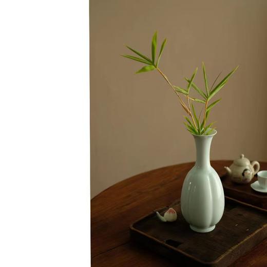 「景德镇影青釉瓜棱陶瓷花瓶」宋风复古花器 中式台面摆件 商品图2