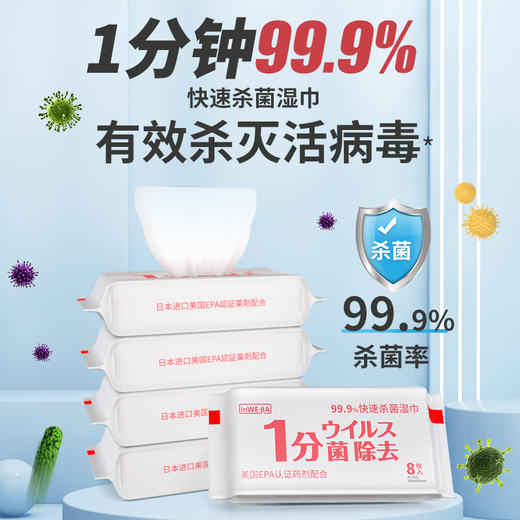 日本 inwejia迷你款 进口消毒湿巾 8片/包*8 商品图0