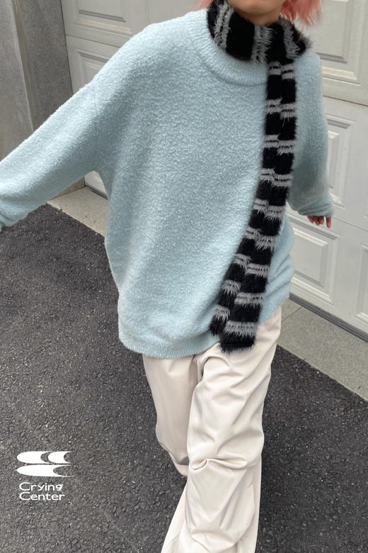 CryingCenter 软糯糯仿熊毛宽松套头毛衣 蓝色/灰色 哭喊中心 商品图5