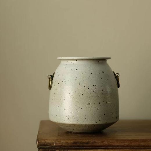 「景德镇粗陶手拉坯铜环陶艺花瓶」复古中式禅意陶罐 商品图4