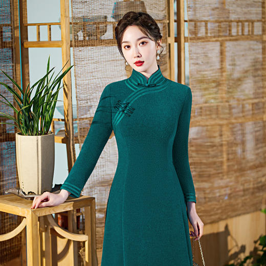 【舒悦】金貂绒面料改良A版修身显瘦遮肚优雅风复古旗袍TY-929 商品图1
