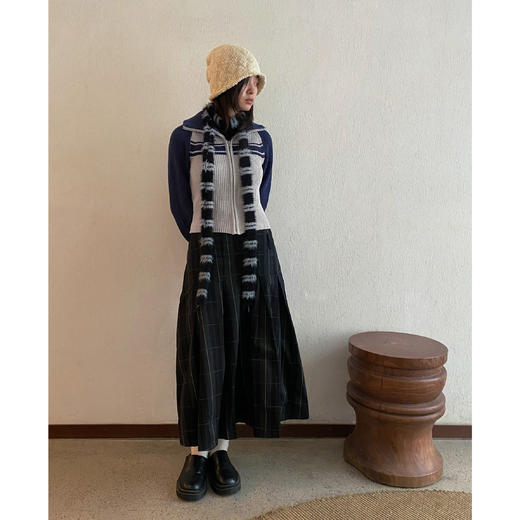 CryingCenter 拼色条纹短款双向拉链高领毛衣针织开衫 哭喊中心 商品图2