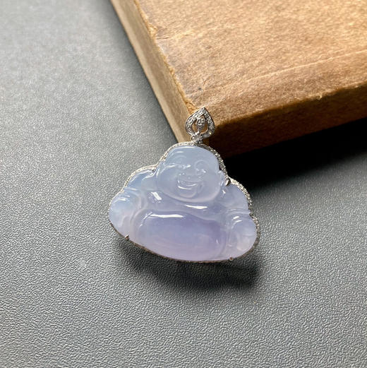 冰种紫罗兰翡翠弥勒佛18k白金钻石镶嵌 商品图1