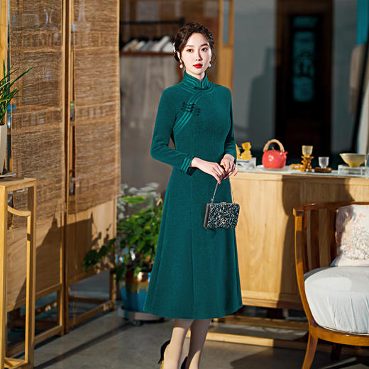 【舒悦】金貂绒面料改良A版修身显瘦遮肚优雅风复古旗袍TY-929 商品图3