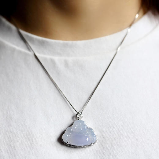 冰种紫罗兰翡翠弥勒佛18k白金钻石镶嵌 商品图11