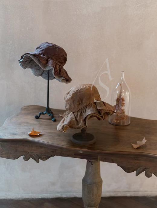 Kreuzzz  黑色/金棕色/灰紫色Haru条绒真丝拼接宽檐帽 商品图2