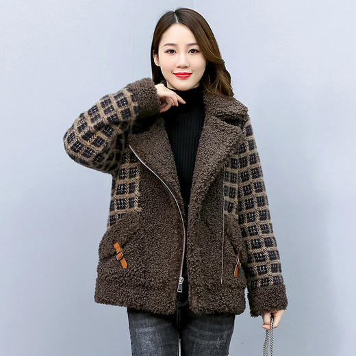 2022冬季新款气质韩版毛呢格子拼接加棉加厚上衣潮外套HR-WY87869 商品图0